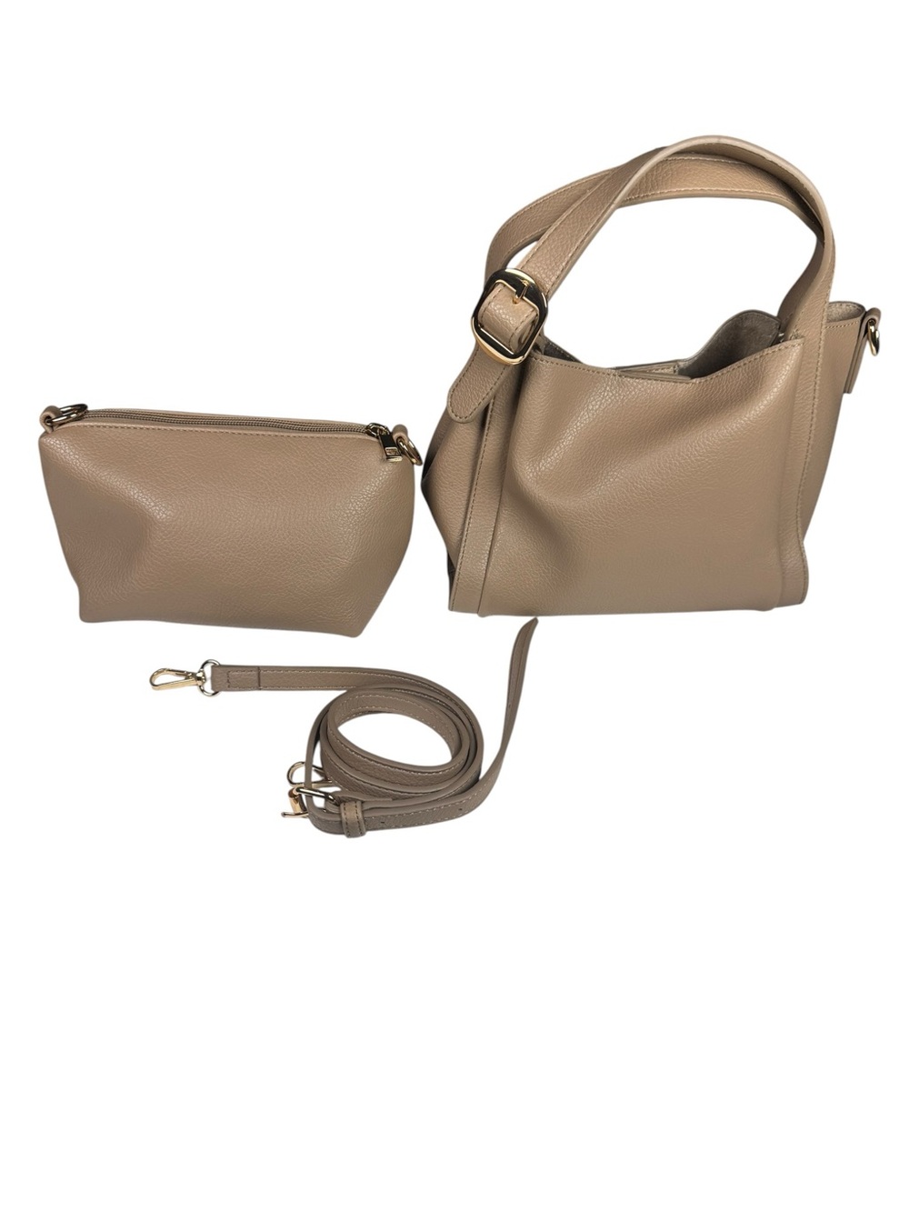 By Anthropologie Faux Leather Mini Satchel Bucket Bag Beige